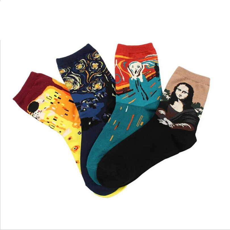 

New Arrival Women Art Cotton Crew Socks of Fashion Painting Van Gogh Pattern Harajuku Designer funny cute Novelty summer