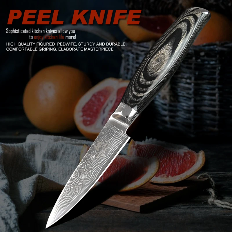 

PEDWIFE 3.5" Damascus Steel Paring Knife Pakka Wood Handle Fruit Peeling Knife High Quality Sharp Japanese Style Kitchen Knives