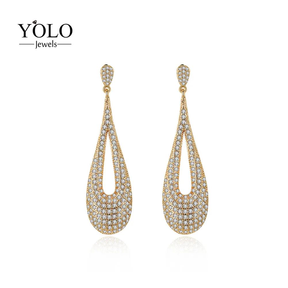 

Vintage Water Drop Shape Champagne Color Drop Earrings Luxury Dangle Earrings For Women New Fashion Jewelry Love Gifts 2018
