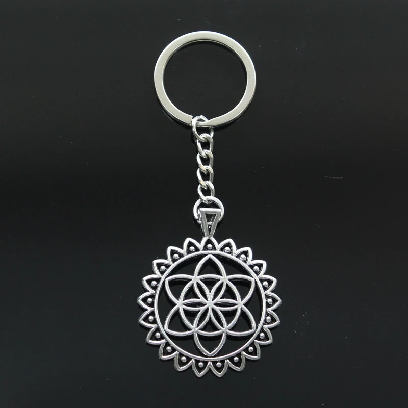 

New Keychain 48x41mm Flower Of Life Yoga Datura stramonium Pendants DIY Men Car Key Chain Ring Holder Keyring Souvenir Jewelry