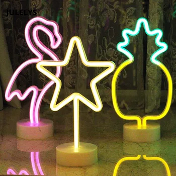 

JULELYS Neon Light LED Flamingos Night Light Romantic Party Table Lamp Bedroom Birthday Christmas Decorations Bedside lamp