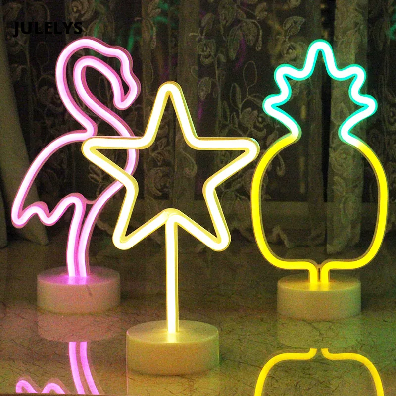 JULELYS неоновый светильник светодиодный Фламинго ночной Светильник романтические