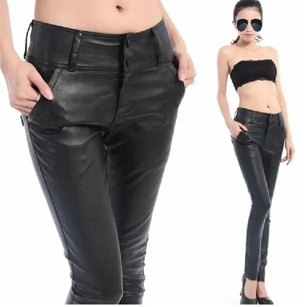 

2016 Fashion PU High Waist Leather Leggings Pants Plus Size Women Skinny Sexy Pants