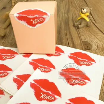

300pcs DIY Romantic Bakery Plastic Bag Bottle Party Wedding Decoration Gift Candy Box XOXO LOVE Red Rose Lip Sticker Label