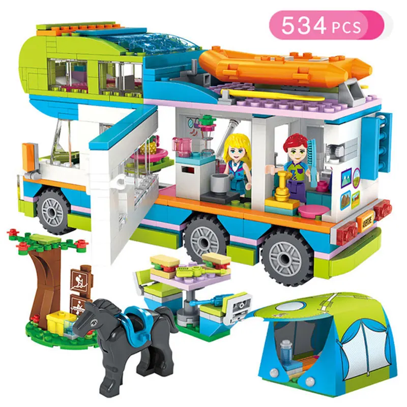 

Friends Series Heart Lake City Girls Club Street Building Blocks Pink Cake Cafe Blue Camper Compatible Legoings Friend Toys Gift