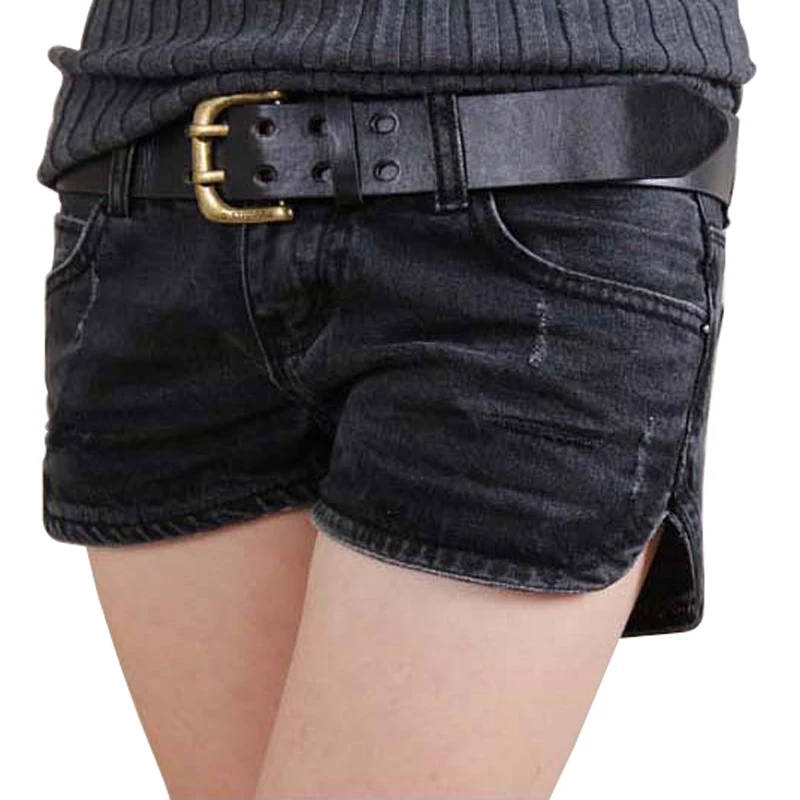LAUWOO летние сексуальные шорты женские джинсовые шорты темно однотонные шорты черные короткие стильные джинсовые шорты с низкой талией для женщин без пояса