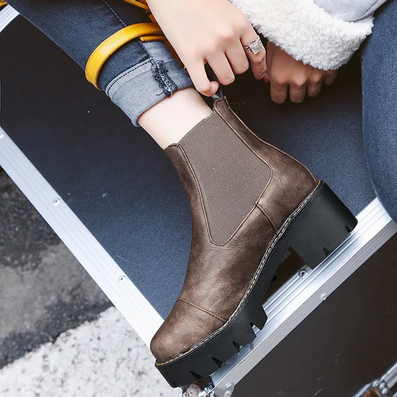 ASUMER/ г., новая модная обувь женские ботинки ботильоны для женщин на платформе с круглым носком женские ботинки на высоком квадратном каблуке Большой размер 34-43