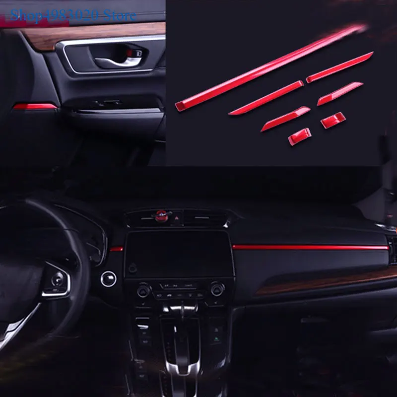

Decorative center console interior strip interior decoration decoration Carbon fiber / red chrome For Honda CRV CR-V 2017 2018