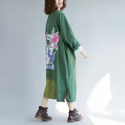 Новое поступление моющиеся повседневное модные Винтаж печатных женское шифоновое свободное лоскутное платье с длинным рукавом деним