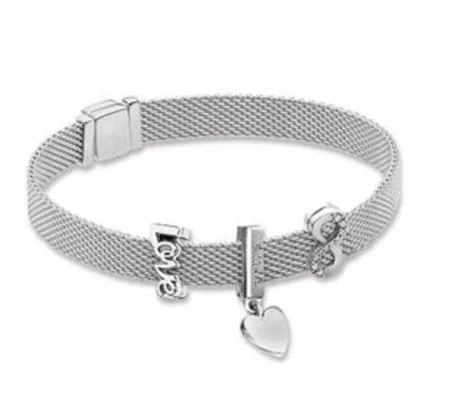 

925 Sterling Silver Bead Charm Vintage Reflexions Love Letter Clip Stopper Beads Fit Pandora Bracelet Bangle Diy Jewelry