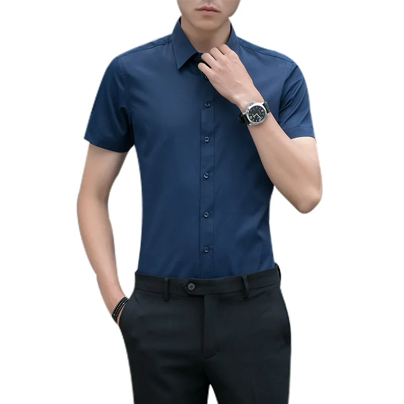 2018 Новое поступление бренд Для мужчин летние Бизнес рубашка Рубашка с короткими рукавами отложной воротник брендовая одежда плюс Размеры