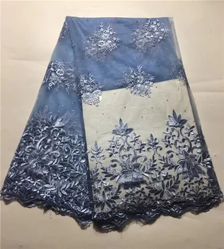 

wholesales african lace fabric 2018 high quality tulle lace fabric light blue latest lace fabric with stones 5yards XI2