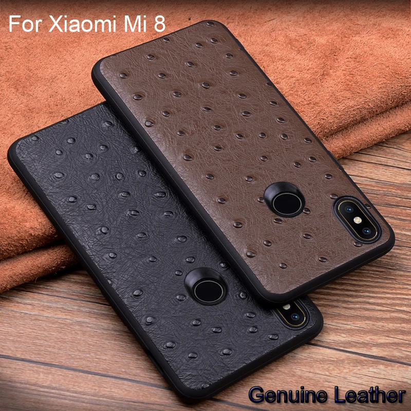 

Genuine Leather Half pack phone case For Xiaomi Mi 8 Ostrich Pattern Cases For Xiaomi Mi 8 Protection Shell back cover Mi8
