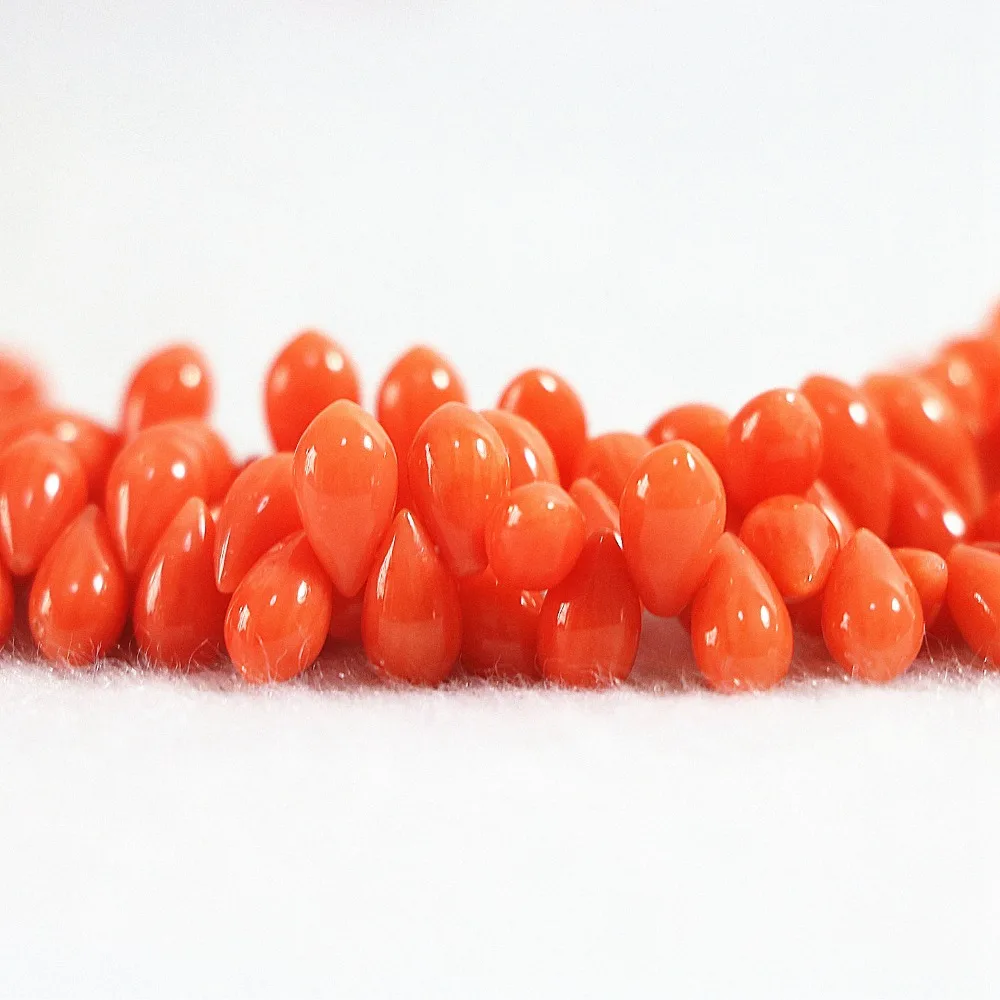 Beautiful natural reddish orange coral 5*10mm newly horizontal hole waterdrop teardrop loose beads diy jewelry 15inch B659