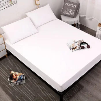 

hyha Waterproof Polyester Home Mattress Protector Cover Solid Color Floral Printed Fitted Sheet Anti-dirty Bedroom Bedsheet