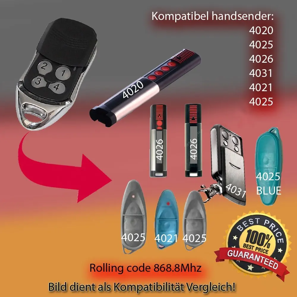 

Handsender Universal Garage Door Remote Control Receiver 868 Mhz SOMMER 4026 4020 4031 Command RF Gate Remote control 2pcs