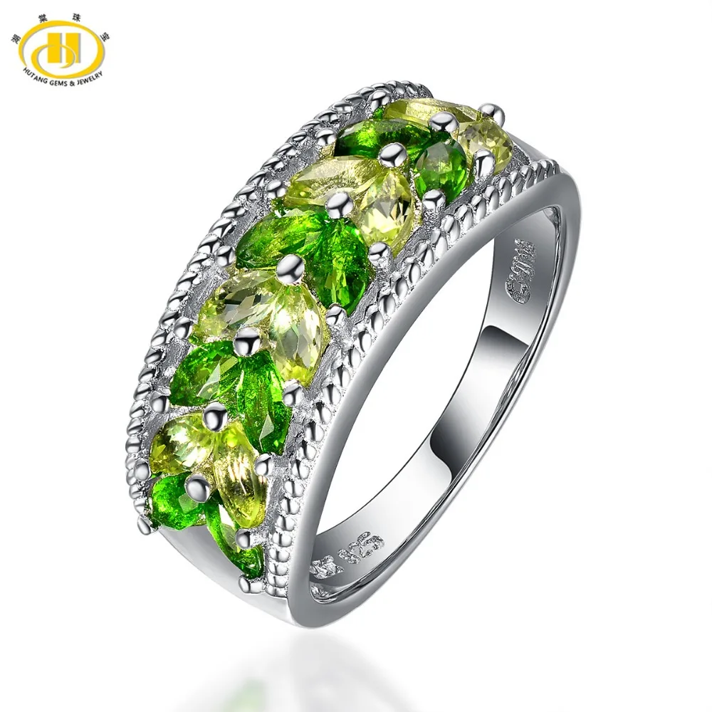 

Hutang Natural Chrome Diopside & Peridot Solid 925 Sterling Silver Leaf Ring Gemstone Fine Jewelry Women's Gift New Arrival 2017