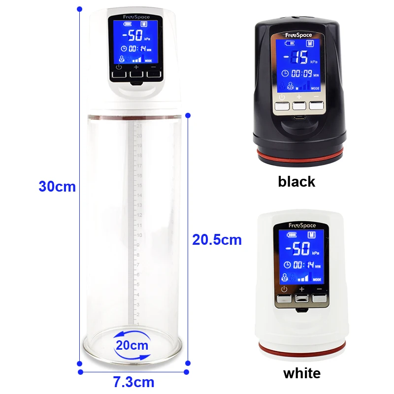 Bomba de pene Enlarger blanco LED Cristal líquido potente Usb recargable automático hombre pene aum