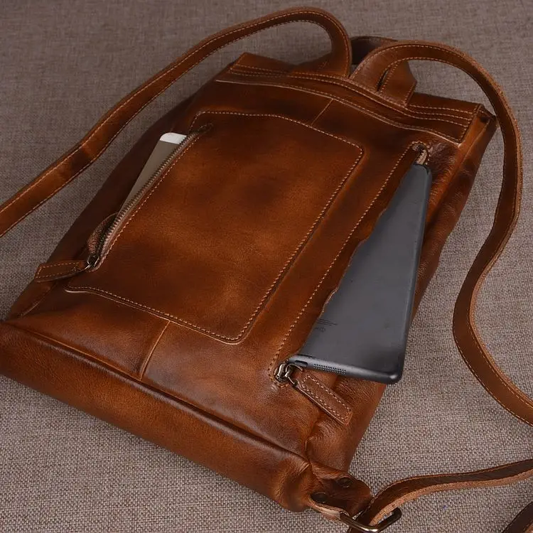 Zoll Kuh Vintage 2018 Gegerbtem Hand Rucksack Leder Öl Handwerk Frauen Brown Tasche chocolate Rindsleder Echtes Schule Laptop 14 Reise Wachs Männlichen Packs gSE0xqrEw