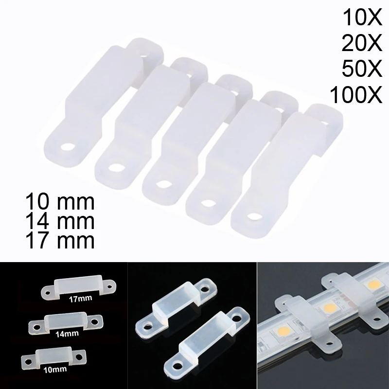 

10mm 14mm 17mm Plastic 3528 Mount Lot Silicone Fixer Clip IP67/IP68 for 5050 Light RGB 10/20/50/100pcs wholesale LED Strip