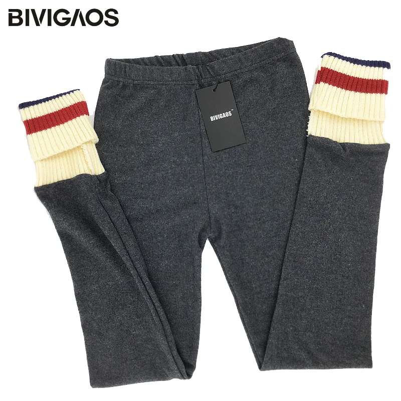 BIVIGAOS осень-зима Для женщин толстые хлопковые леггинсы Радуга Цвет резьбы по щиколотку с отворотами леггинсы в повседневном стиле брюки Для женщин движение Леггинсы