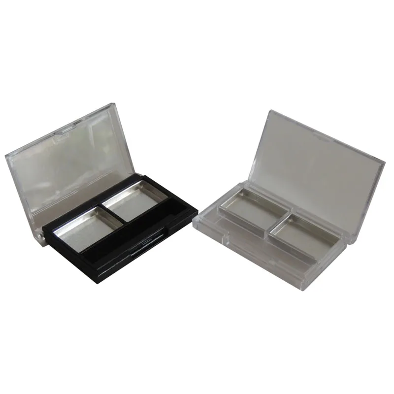 50pcs plastic square 2 slots eye shadow case with aluminum pan inside