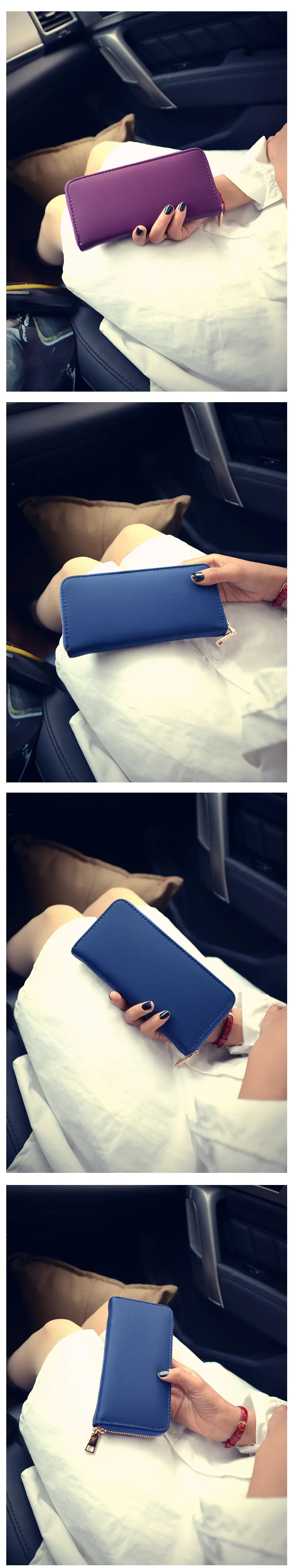 Модный однотонный Женский Длинный дизайнерский большой кошелек из искусственной кожи синего и черного цвета для девушек, портативный клатч для мобильного телефона, кошелек на молнии, подарок