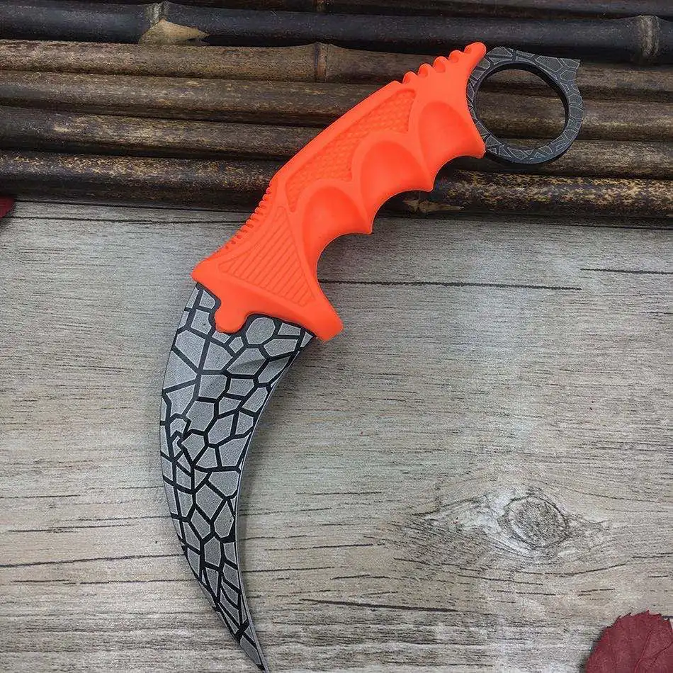 CS GO коготь счетчика удара Karambit нож шеи нож с оболочкой зуб тигра настоящая игра нож Радуга Кемпинг Фиксированное Лезвие Нож - Цвет: Black orange