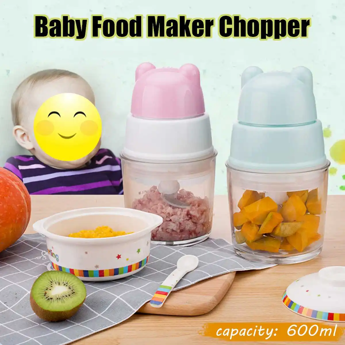 

600ml Baby Electric Kitchen Chopper Vegetable Fruit Meat Mixer Grinder Multifunctio Household Food Processor Meat Kitchen Tool