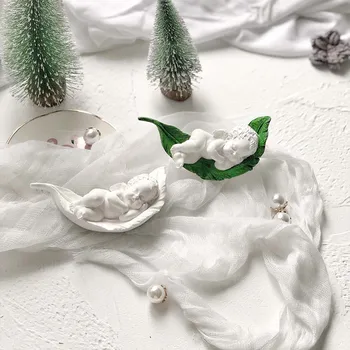 

Sleeping Baby On Leaf Fondant Cake Silicone Mold Angel Baby Shape Aroma Gypsum Plaster Mould DIY Clay Resin Crafts Molds