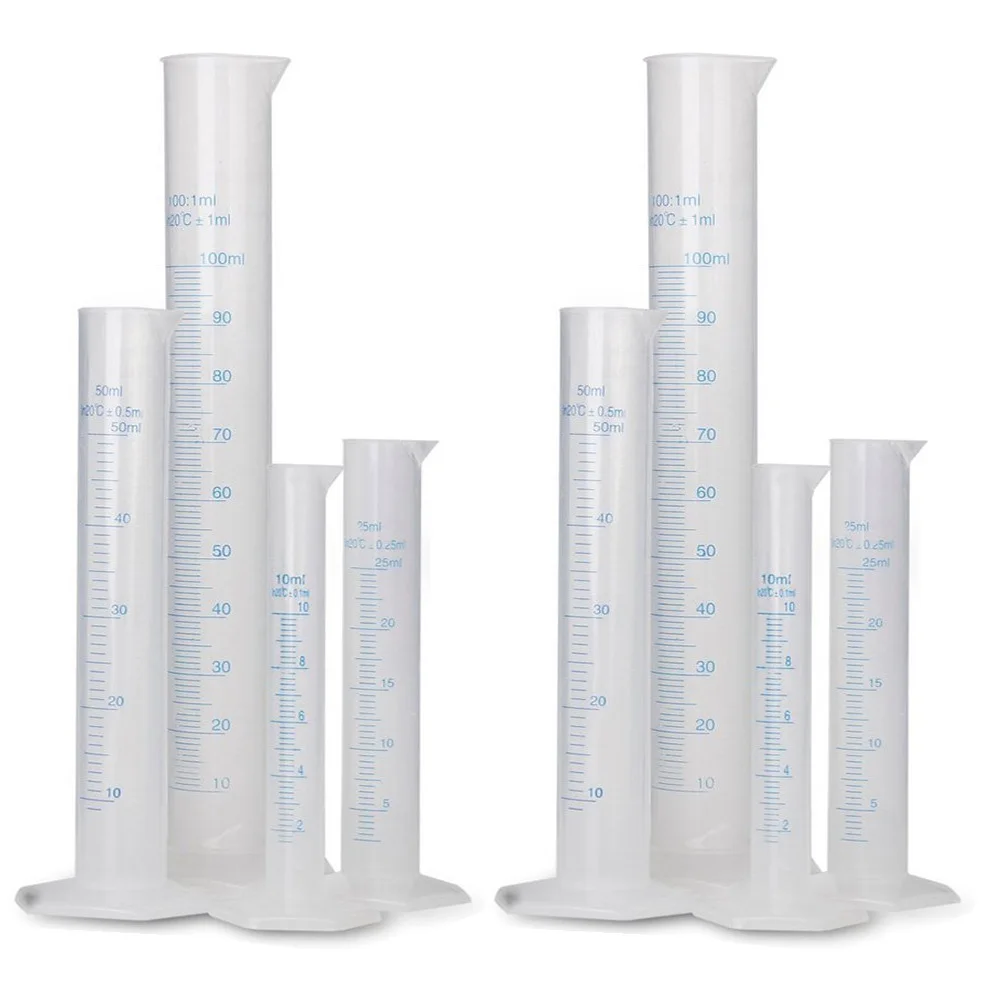 4pcs Mixed size 10ml,25ml,50ml,100ml Plastic Measuring Cylinder Graduated Cylinders for Lab Supplies Laboratory Tools