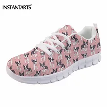 INSTANTARTS забавные животные стильный Бостон-терьер принт Женская обувь на плоской подошве Модные дышащие весенние кроссовки повседневные сетчатые туфли на плоской подошве