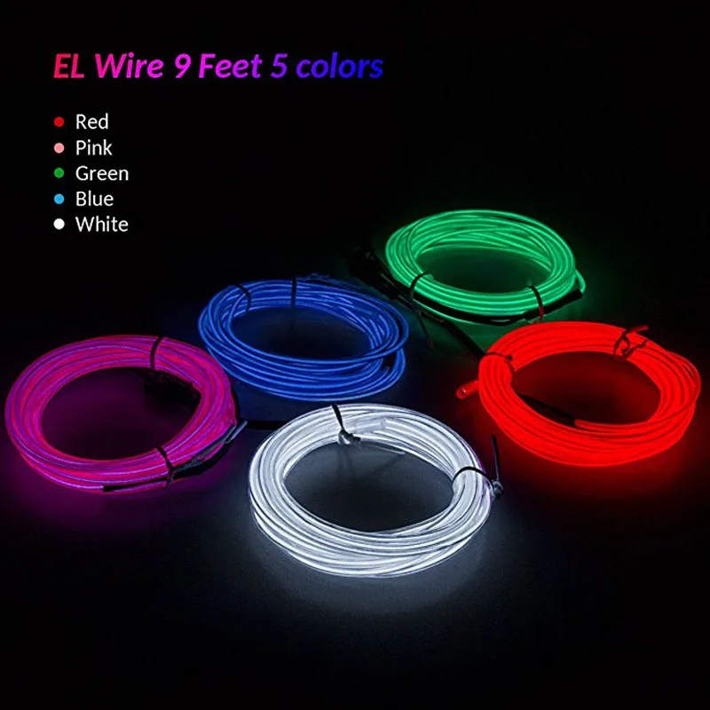 

5Colors 5Sets 3M Waterproof LED Strip Light Neon Light Glow EL Wire Rope Tube Cable+Battery Controller For Car Decoration Party