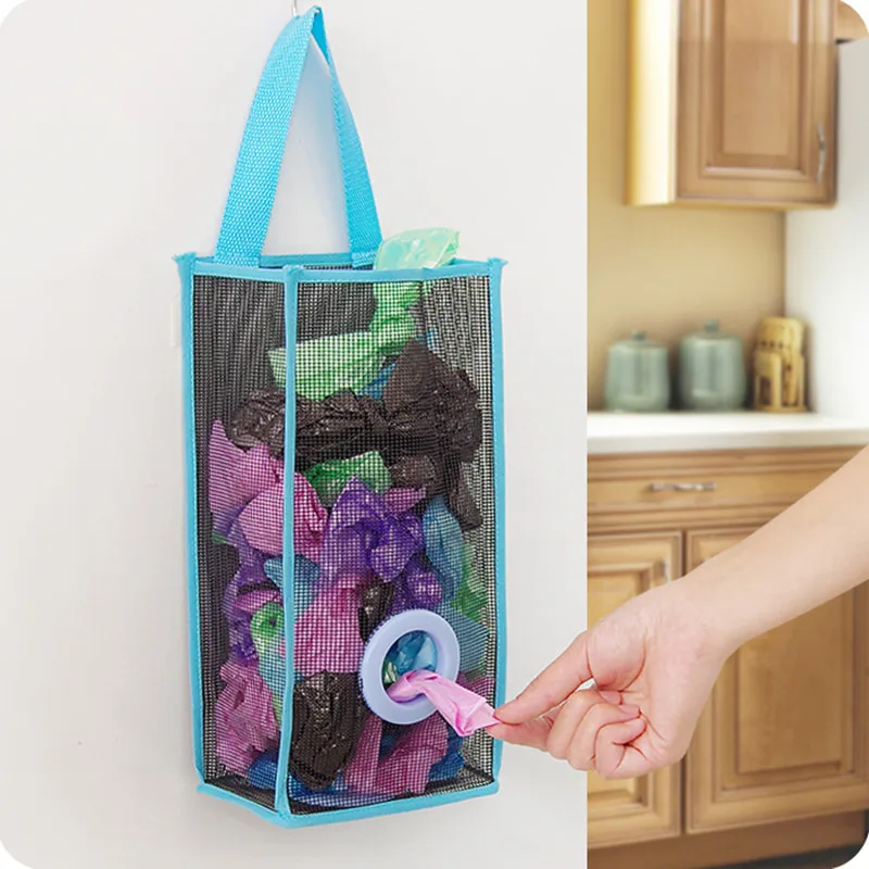 

Useful Fashion hanging breathable plastic grid garbage bag socks sundries storage organizers kitchen bathroom storage bag.