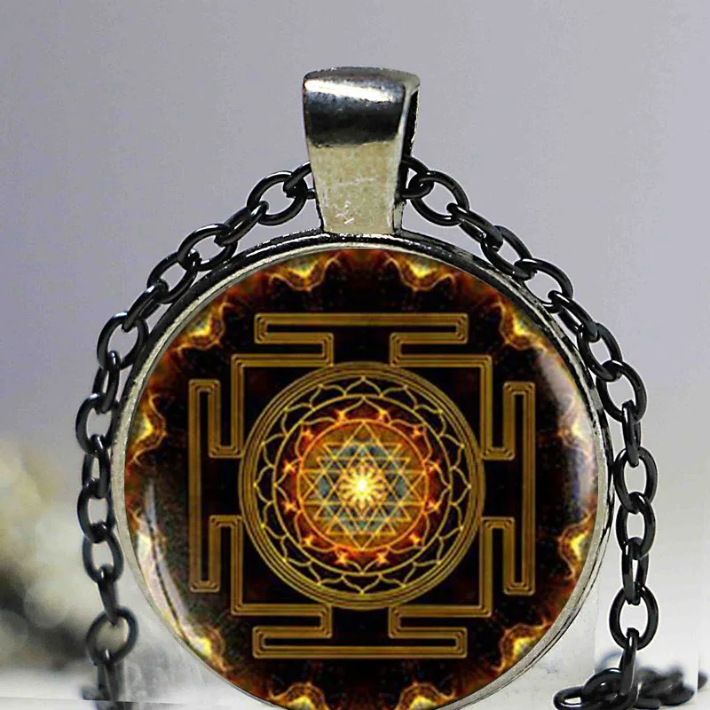 Буддийская Шри-Янтра кулон ожерелье Мандала Цветы Священная Геометрическая бижутерия духовная Йога свитер цепь ожерелье подарок для нее - Окраска металла: 6