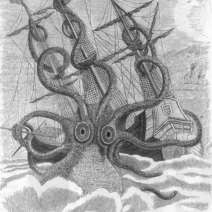 Giant Squid Attacking Ship  1801 Poster Print by Science Source (24 x 36)