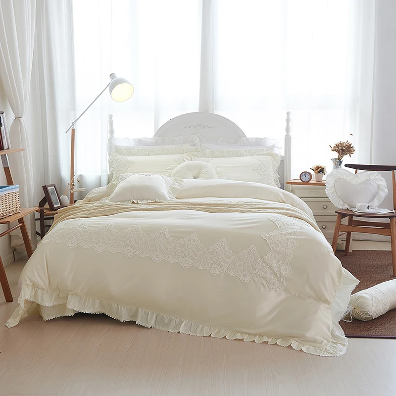 4/6/8-Pieces gewassen zijde Luxe Bruiloft Beddengoed Set Kingsize Koningin wit kant Koningin Koning Bed Set Dekbedovertrek Bed Rok 4/6/8-Pieces gewassen zijde Luxe Bruiloft Beddengoed Set Kingsize Koningin wit kant Koningin Koning Bed Set Dekbedovertrek Bed Rok