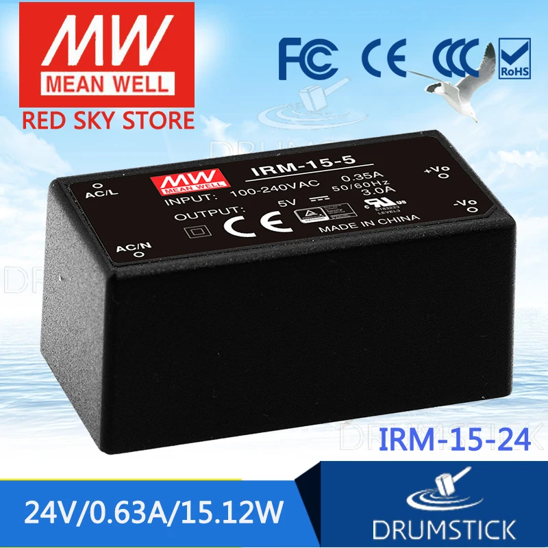 

Redsky [free-delivery 10Pcs] Hot! MEAN WELL original IRM-15-24 24V 0.63A meanwell IRM-15 15.12W Single Output Encapsulated Type