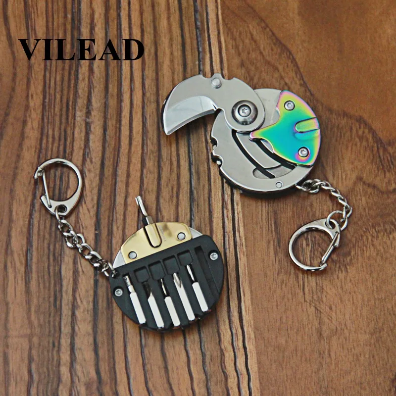 

VILEAD Fold Coin Multifunctional Knife Keychain EDC Mini Pocket EDC Keyring Multi Tool Gear Survival Box Outdoor Package Pendant