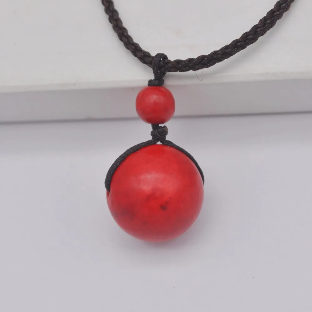 Red Howlite Round Stone Adjustable Nylon Rope Braid Necklace Jewelry