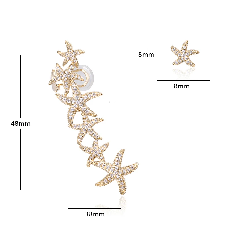 XIUMEIYIZU трендовые Асимметричные медные позолоченные/посеребренные серьги-манжеты ручной работы с кубическим цирконием Морская звезда