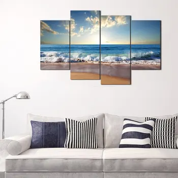 

Modern Landscape Painting on Canvas 4 Piece Beach Ocean Pictures Wall Art for Living Room Home Decor
