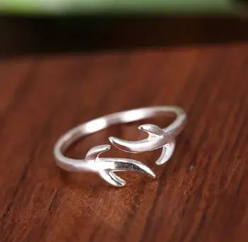 

Real Pure Sterling Silver Jewelry Lovely 925 Sterling Silver Deer Antlers Rings For Women Fashion Jewelry Adjustable Size Ring