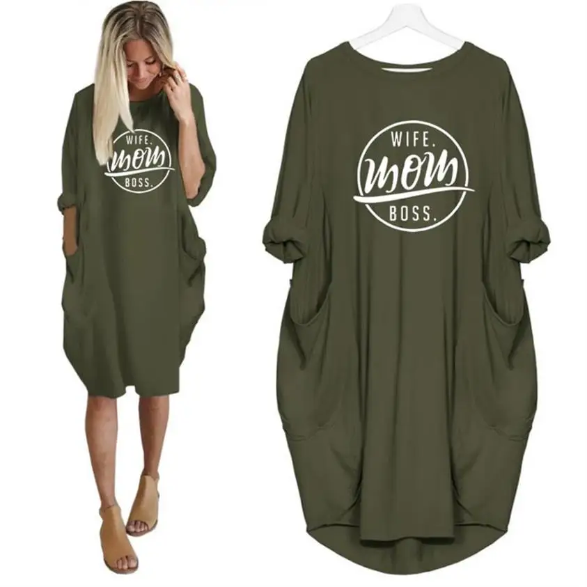 

2019 Fashion T-Shirt for Women Pocket WIFE MOM BOSS Letters Print Tshirt Plus Size Tops Graphic Tees Women Off The Shoulder