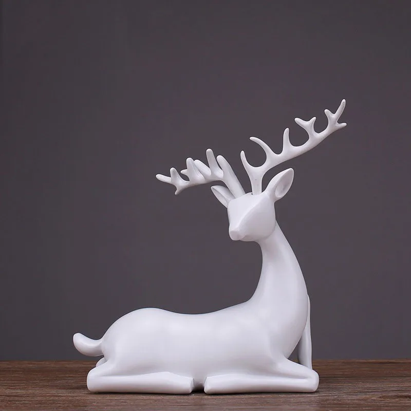  2 Pcs European Style Resin Deer Figurines Miniatures Living Room Bedroom Wine Cabinet Ornaments Cre - 4000263445974