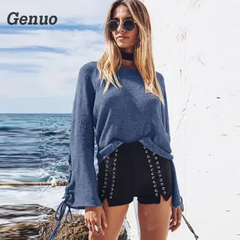 

Bnadage Sweaters Solid Color Pullover Women Elegant Casual Elastic Loose Knitted Tops Long Sleeve Winter Sweater Genuo