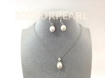 

Luxury 9x11mm High Luster Waterdrop White Real Natural Freshwater Pearl And 925 Sterling Silver Jewelry Set.
