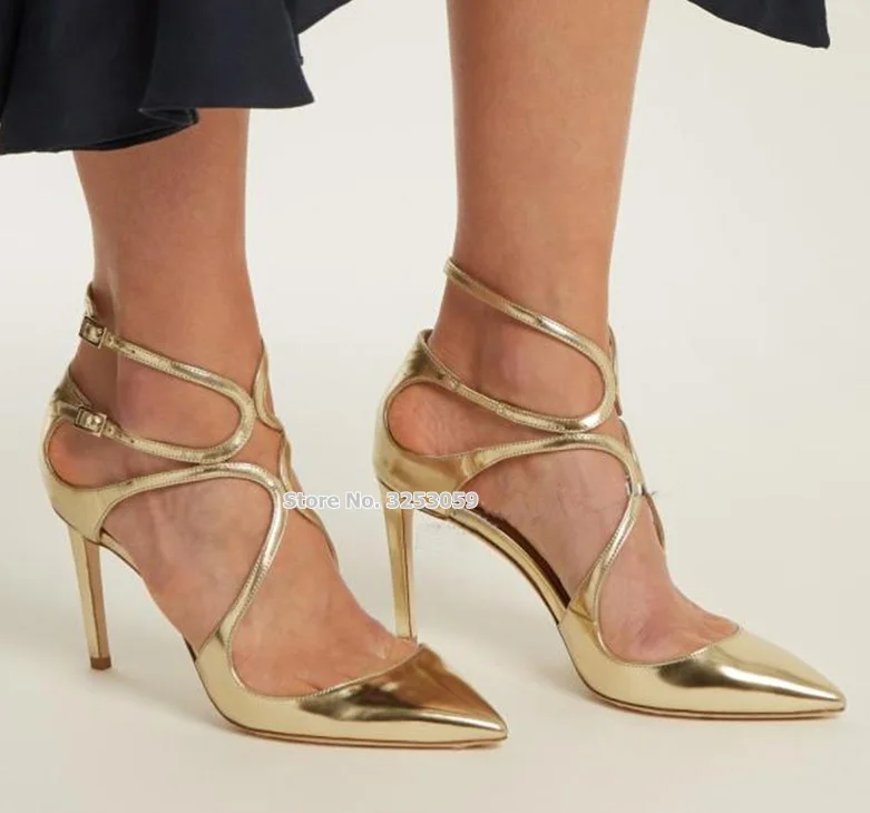 gold pointed strappy heels