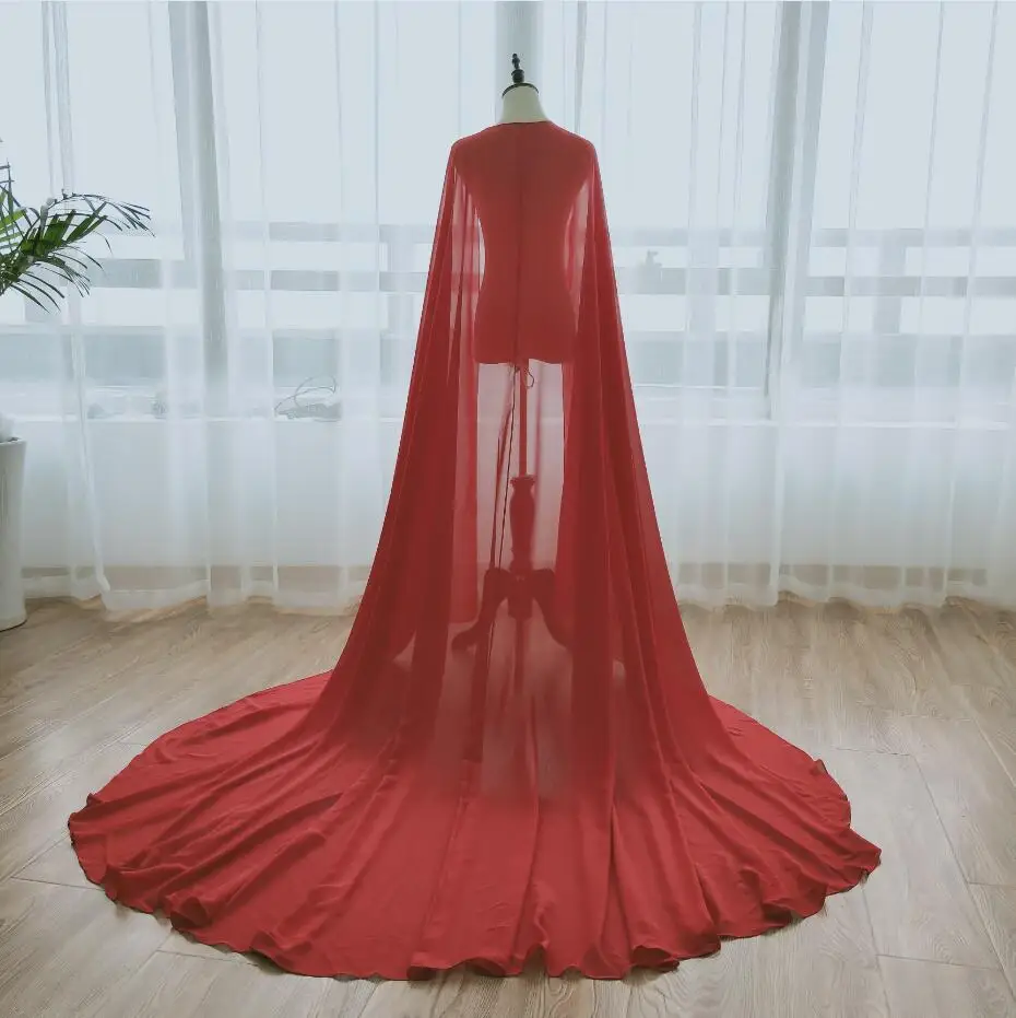 Long Chiffon One Layer Wedding Cape Bridal Jacket without sleeve 2m length Z992