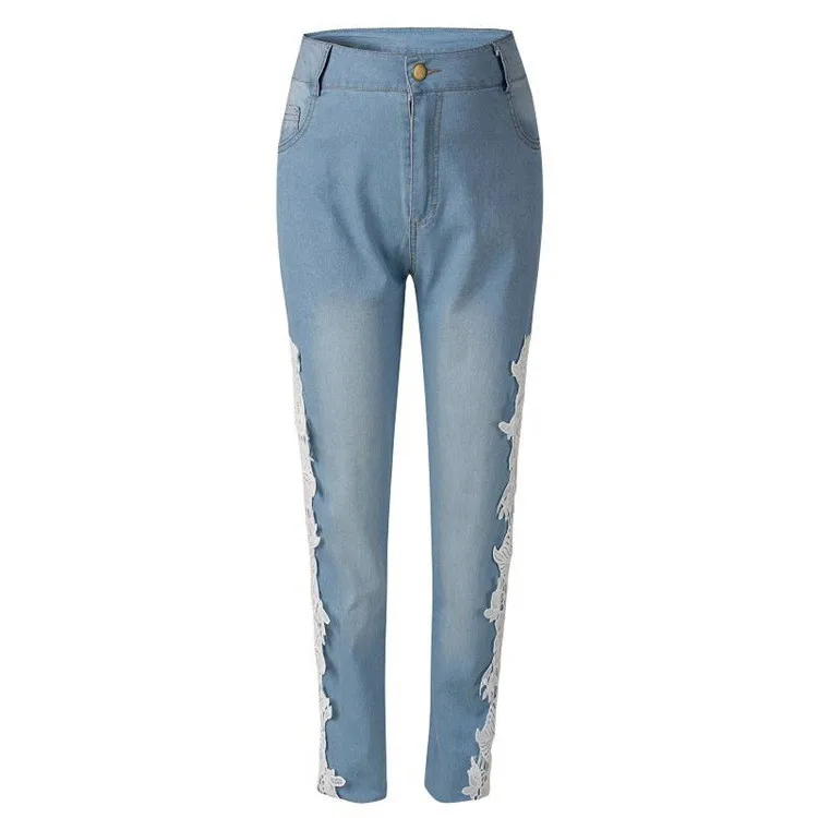 Сексуальные женские джинсы с низкой талией, кружевные потертые джинсы, вязанные крючком джинсы, узкие брюки для женщин FS0030